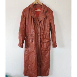 Vintage Womens 70s Orange Leather Trench Jacket Size 14 Korea